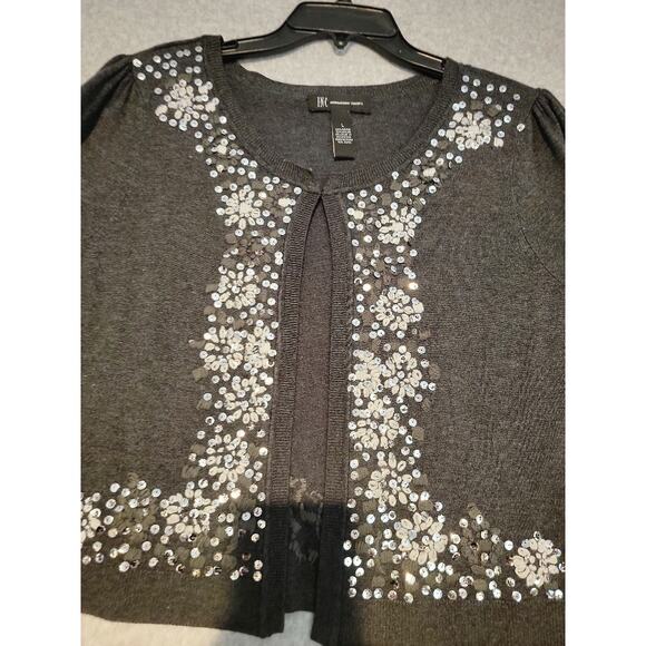 INC International Concepts Sweater Embellished Sparkle Gray Silver Lightweight - Picture 8 of 9